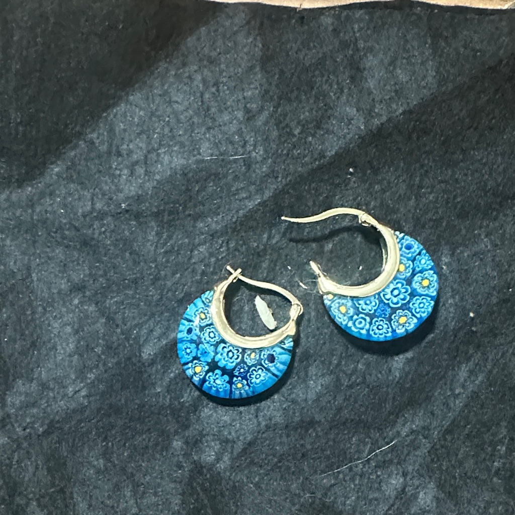 Blue Floral Hoop Earrings